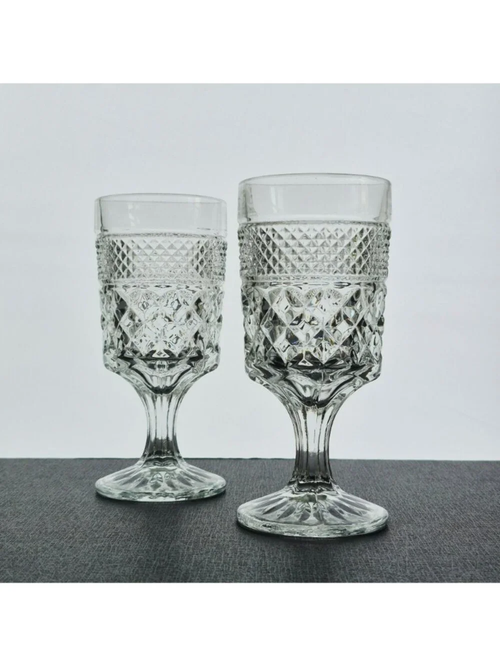 Vintage Anchor Hocking Wexford Goblet Set of 2, Criss Cross Pressed Glass, USA